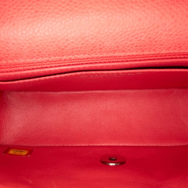 Pre-owned Chanel Mini Rectangular Classic Caviar Single Flap Orange