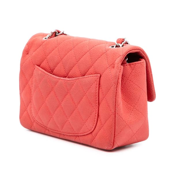 Pre-owned Chanel Mini Rectangular Classic Caviar Single Flap Orange