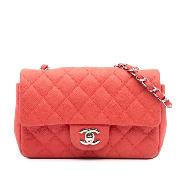 Pre-owned Chanel Mini Rectangular Classic Caviar Single Flap Orange