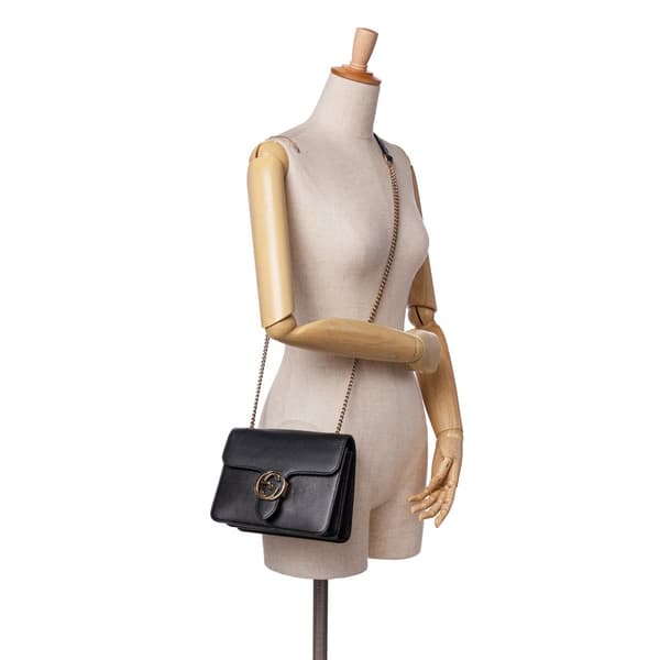 Pre-owned Gucci Small Dollar Calfskin Interlocking G Crossbody Black