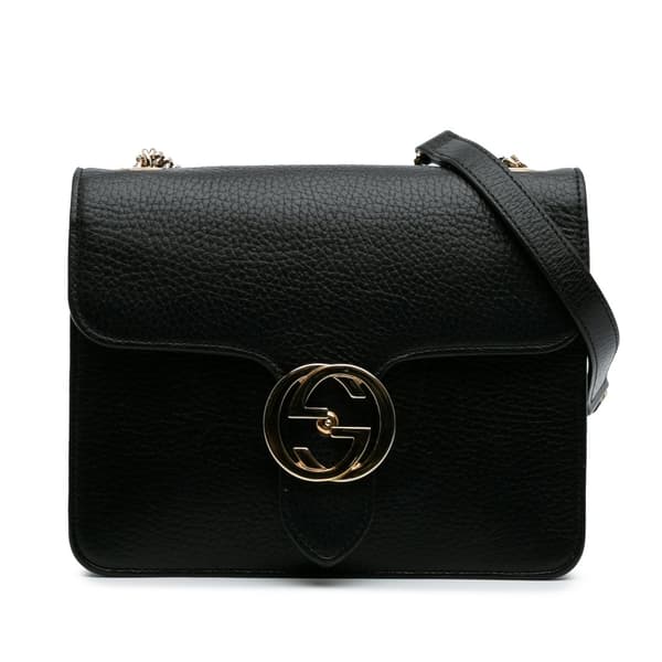 Pre-owned Gucci Small Dollar Calfskin Interlocking G Crossbody Black