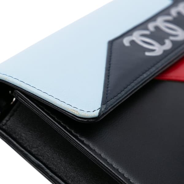 Pre-owned Chanel Lambskin Airlines Wallet On Chain Blue