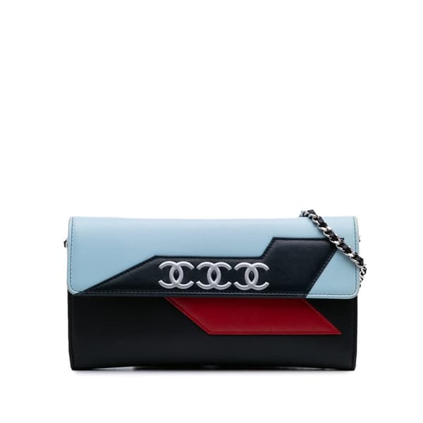Pre-owned Chanel Lambskin Airlines Wallet On Chain Blue