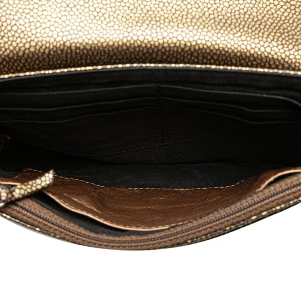 Pre-owned Chanel CC Metallic Caviar Half Moon Wallet on Chain Gold