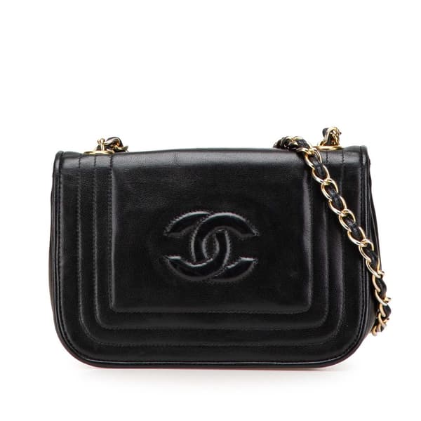 Pre-owned Chanel CC Stitched Lambskin Flap Black
