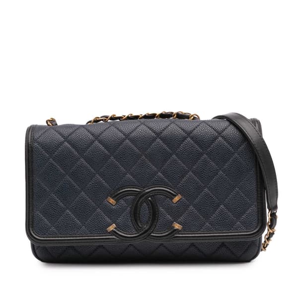Pre-owned Chanel Medium Bicolor Caviar CC Filigree Flap Blue