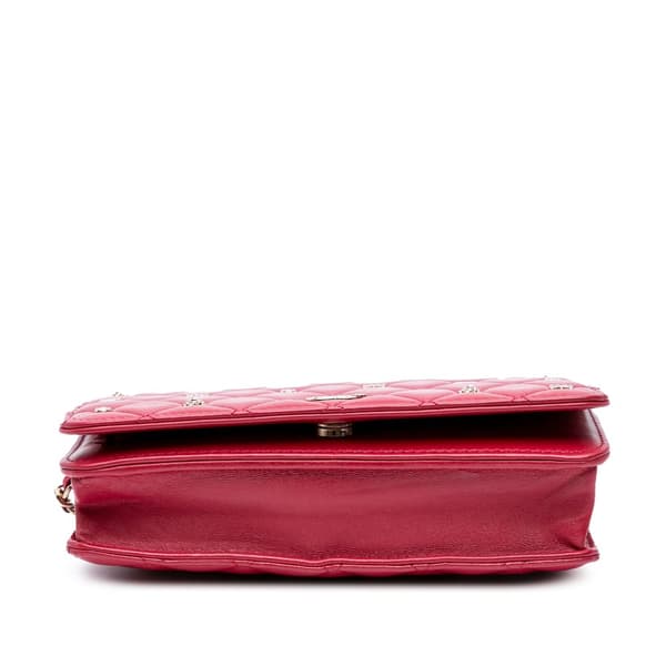 Pre-owned Chanel Quilted Lambskin All About Chanel Wallet On Chain Red
