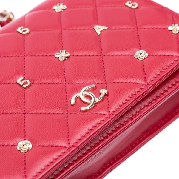 Pre-owned Chanel Quilted Lambskin All About Chanel Wallet On Chain Red