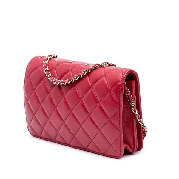 Pre-owned Chanel Quilted Lambskin All About Chanel Wallet On Chain Red