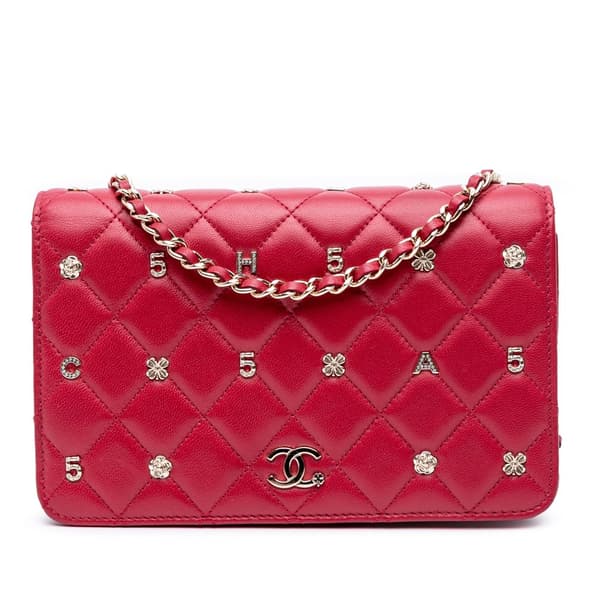 Pre-owned Chanel Quilted Lambskin All About Chanel Wallet On Chain Red