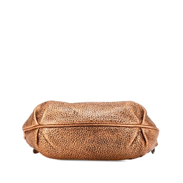 Pre-owned Bottega Veneta Intrecciato Trimmed Metallic Leather Crossbody Gold