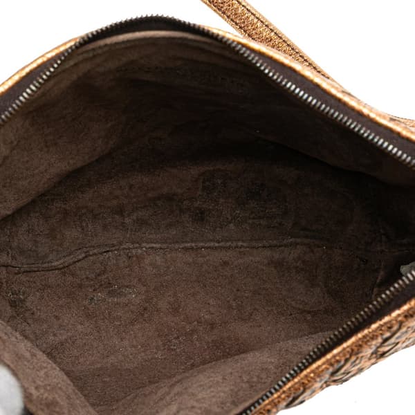 Pre-owned Bottega Veneta Intrecciato Trimmed Metallic Leather Crossbody Gold