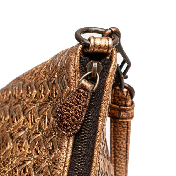 Pre-owned Bottega Veneta Intrecciato Trimmed Metallic Leather Crossbody Gold