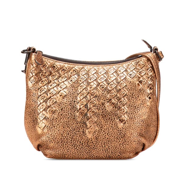 Pre-owned Bottega Veneta Intrecciato Trimmed Metallic Leather Crossbody Gold