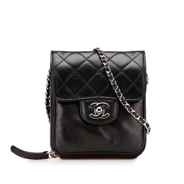 Pre-owned Chanel CC Quilted Lambskin Clams Wallet on Chain Black