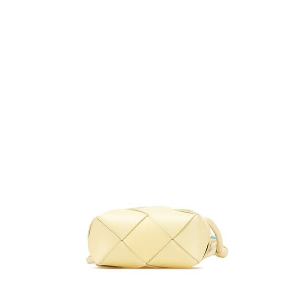 Pre-owned Bottega Veneta Mini Lambskin Intreccio Cassette Camera Bag Yellow