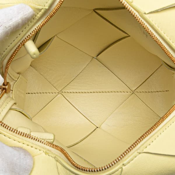 Pre-owned Bottega Veneta Mini Lambskin Intreccio Cassette Camera Bag Yellow