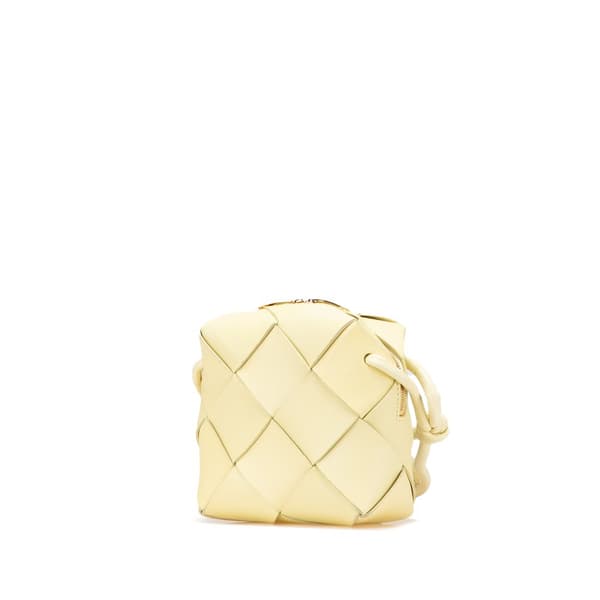 Pre-owned Bottega Veneta Mini Lambskin Intreccio Cassette Camera Bag Yellow