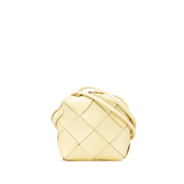 Pre-owned Bottega Veneta Mini Lambskin Intreccio Cassette Camera Bag Yellow