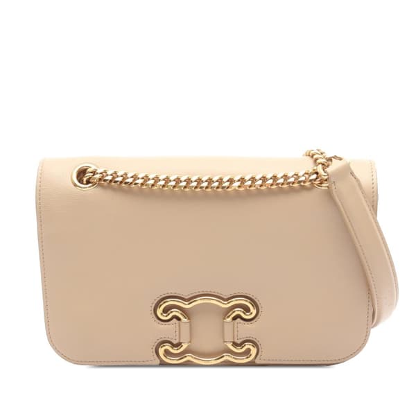 Pre-owned Celine Medium Leather Triomphe Frame Crossbody Brown