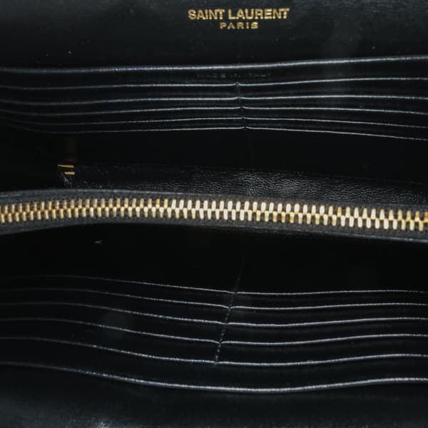 Pre-owned Saint Laurent Leather Monogram Sulpice Wallet on Chain Black