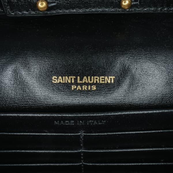 Pre-owned Saint Laurent Leather Monogram Sulpice Wallet on Chain Black