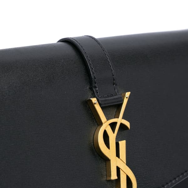 Pre-owned Saint Laurent Leather Monogram Sulpice Wallet on Chain Black