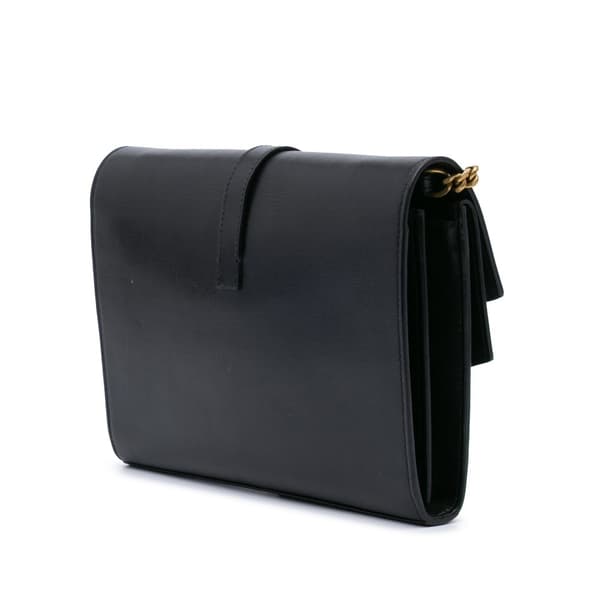 Pre-owned Saint Laurent Leather Monogram Sulpice Wallet on Chain Black
