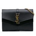 Pikkukuva 1 / 10: Pre-owned Saint Laurent Leather Monogram Sulpice Wallet on Chain Black