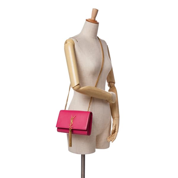 Pre-owned Saint Laurent Medium Smooth Calfskin Classic Monogram Kate Tassel Crossbody Pink