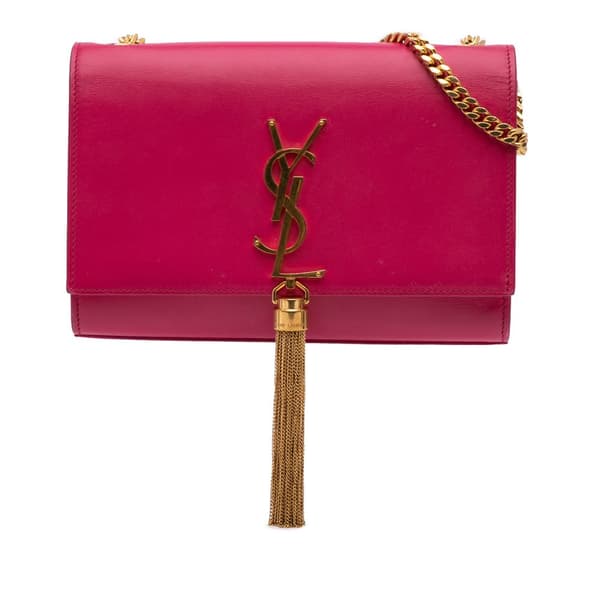 Pre-owned Saint Laurent Medium Smooth Calfskin Classic Monogram Kate Tassel Crossbody Pink