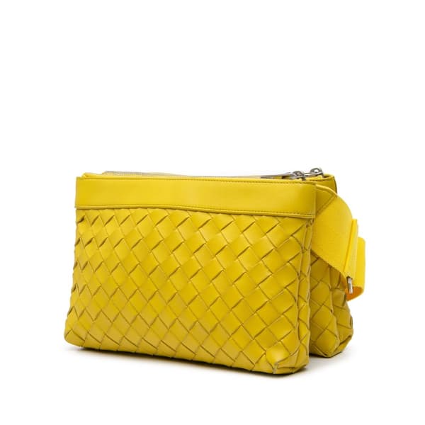 Pre-owned Bottega Veneta Nappa Intrecciato Duo Crossbody Yellow