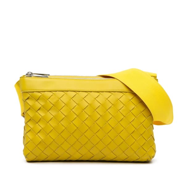 Pre-owned Bottega Veneta Nappa Intrecciato Duo Crossbody Yellow