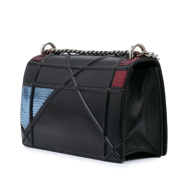 Pre-owned Dior Medium Lambskin Sequin Diorama Flap Black