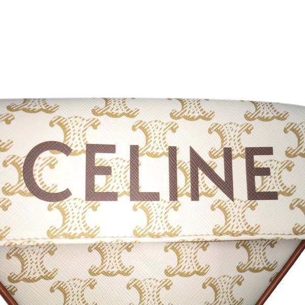 Pre-owned Celine Coated Canvas Triomphe Triangle Crossbody White