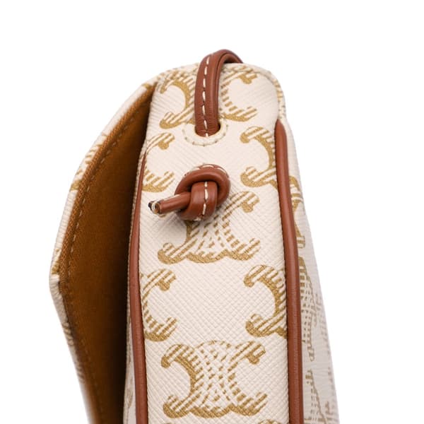Pre-owned Celine Coated Canvas Triomphe Triangle Crossbody White