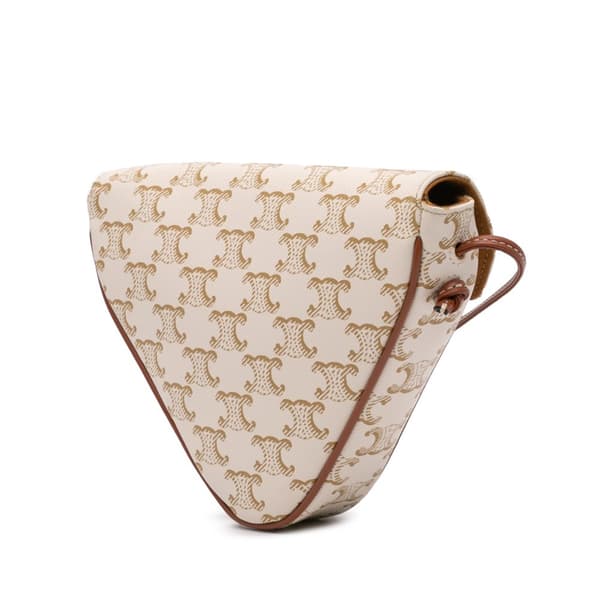 Pre-owned Celine Coated Canvas Triomphe Triangle Crossbody White