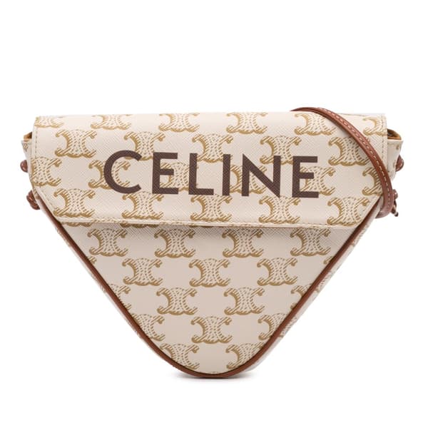 Pre-owned Celine Coated Canvas Triomphe Triangle Crossbody White
