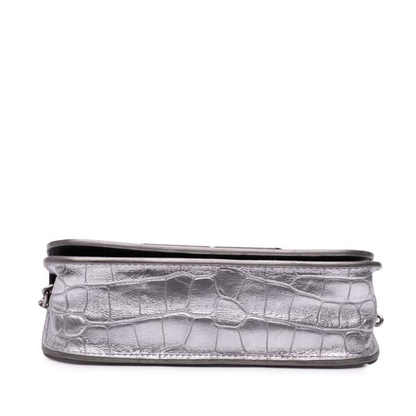 Pre-owned Balenciaga Croc Embossed Lambskin Gossip Wallet on Chain Silver