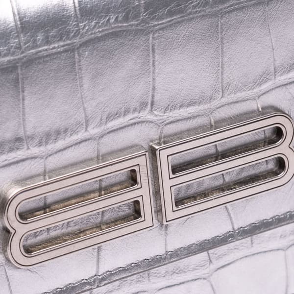 Pre-owned Balenciaga Croc Embossed Lambskin Gossip Wallet on Chain Silver