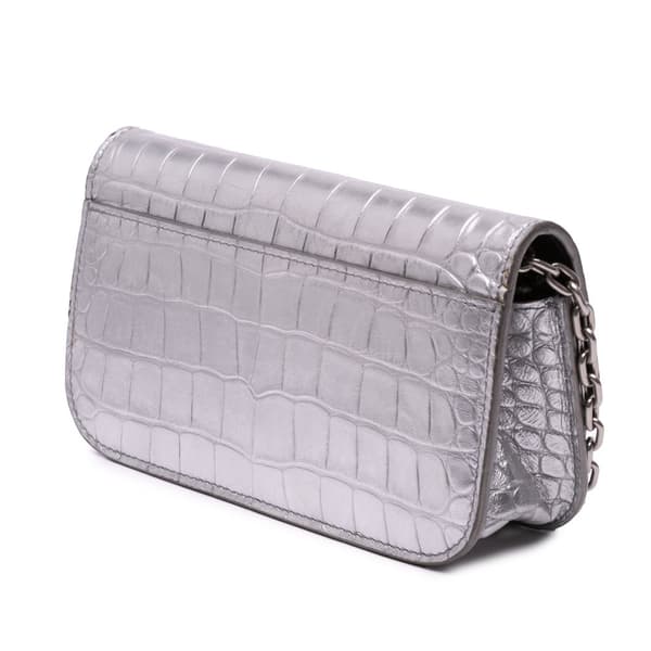 Pre-owned Balenciaga Croc Embossed Lambskin Gossip Wallet on Chain Silver