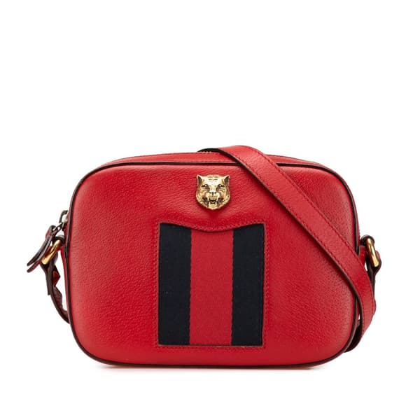 Pre-owned Gucci Leather Animalier Web Disco Crossbody Red
