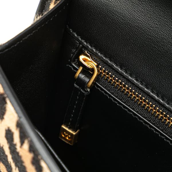 Pre-owned Dior Pony Hair Leopard Print 30 Montaigne Flap Brown