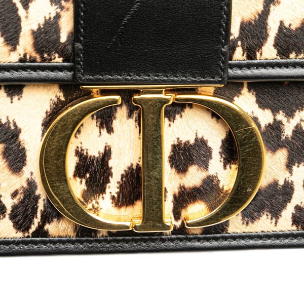 Pre-owned Dior Pony Hair Leopard Print 30 Montaigne Flap Brown