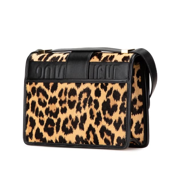 Pre-owned Dior Pony Hair Leopard Print 30 Montaigne Flap Brown