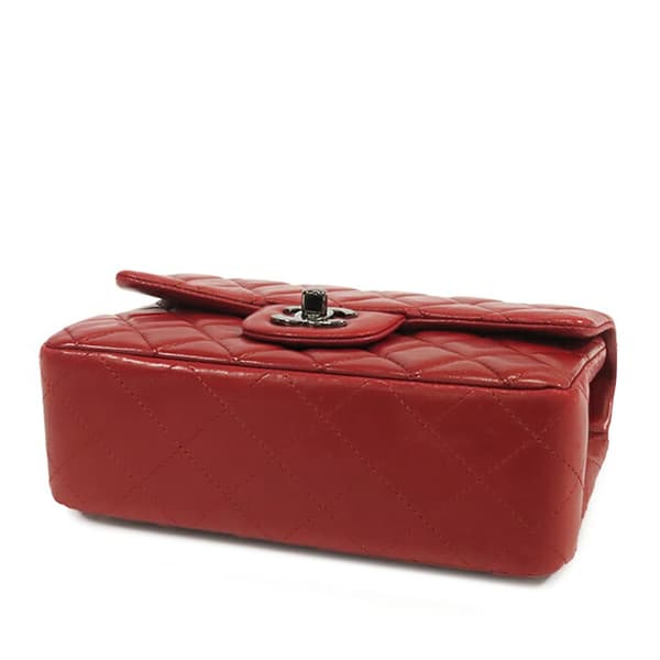 Pre-owned Chanel Mini Rectangular Classic Lambskin Single Flap Red