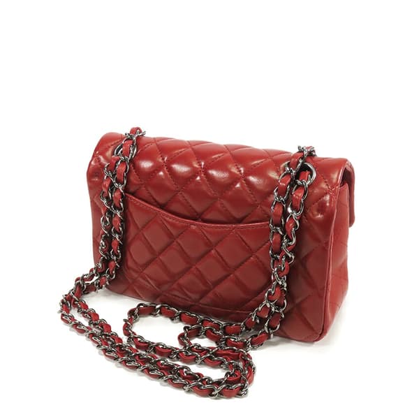Pre-owned Chanel Mini Rectangular Classic Lambskin Single Flap Red