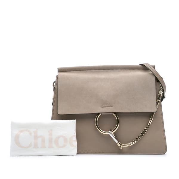 Pre-owned Chloé Medium Calfskin and Suede Faye Crossbody Brown