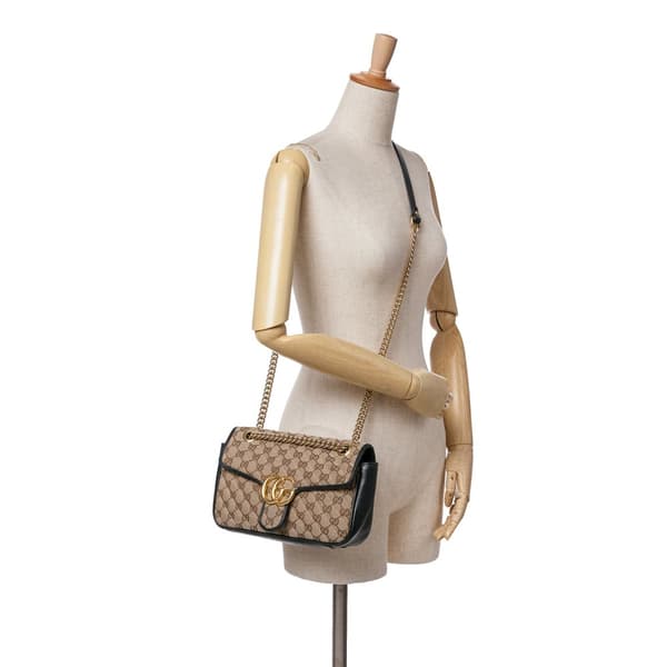 Pre-owned Gucci Small GG Marmont Matelasse Canvas Flap Crossbody Brown