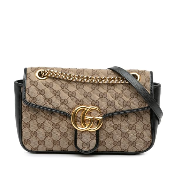 Pre-owned Gucci Small GG Marmont Matelasse Canvas Flap Crossbody Brown